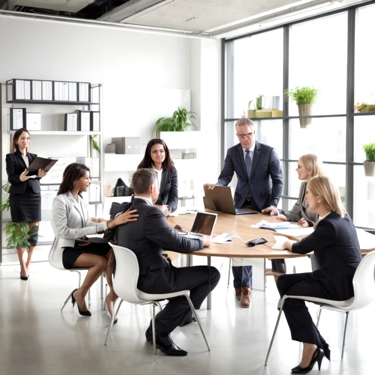Professionnels en réunion remplacementant autour de documents